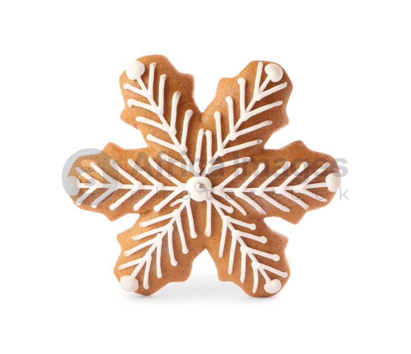 Snowflake shaped Christmas cookie isolated on white