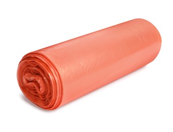 Roll of orange garbage bags isolated on white