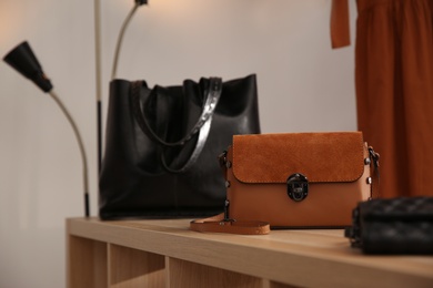Elegant bags on display in luxury boutique