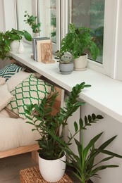 Photo of Stylish bedroom interior with beautiful house plants. Home design idea