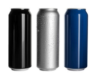 Aluminum cans on white background. Mockup for design