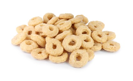 Sweet crispy corn rings on white background. Breakfast cereal