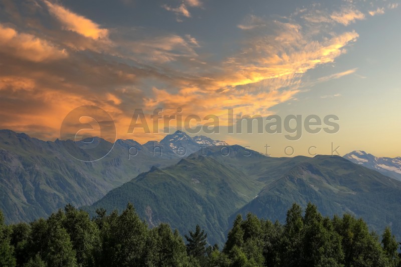 Photo of Picturesque view of beautiful mountain landscape on sunset