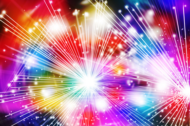 Image of Blurred view of abstract bright colorful background with sparks and bokeh effect 