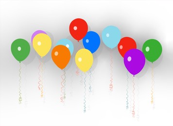 Different bright balloons on white background. Vector illustration
