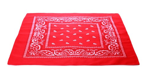 Red bandana with paisley pattern isolated on white