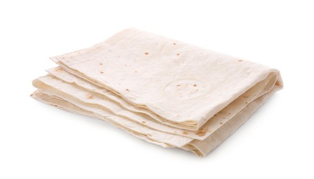 Photo of Delicious folded Armenian lavash on white background
