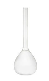 Empty volumetric flask isolated on white. Laboratory glassware