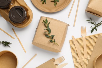 Flat lay with eco friendly products on light background