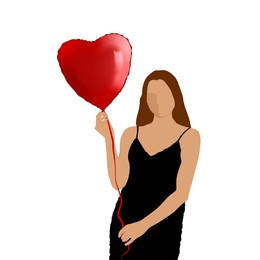 Woman with heart shaped balloon on white background. Vector illustration
