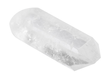 Photo of Beautiful rock crystal gemstone on white background