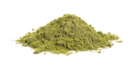 Photo of Pile of hemp protein powder on white background