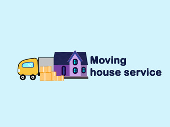 Movers service. Illustration of truck, boxes and house 