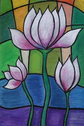 Pastel drawing of beautiful lotus flowers on colorful background