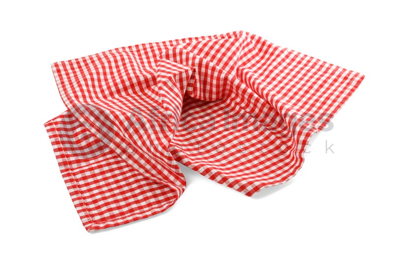One red plaid napkin isolated on white