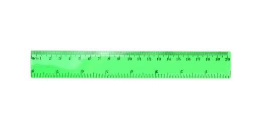 Colorful plastic ruler on white background. School stationery