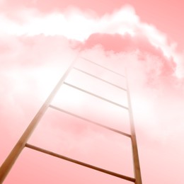 Wooden ladder leading to clouds. Concept of growth and development