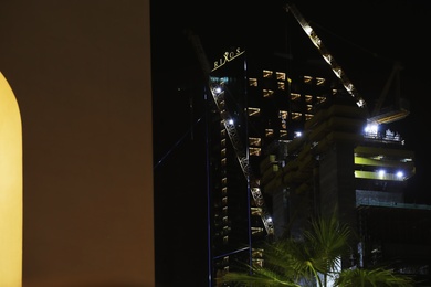 Photo of DUBAI, UNITED ARAB EMIRATES - NOVEMBER 03, 2018: Night cityscape with Rixos hotel