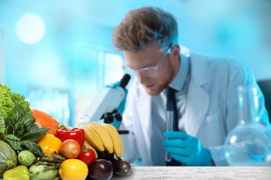 Image of Quality control specialist inspecting food in laboratory