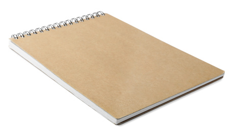 Stylish kraft spiral notebook isolated on white