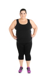 Portrait of overweight woman on white background