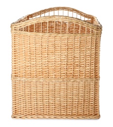 Decorative wicker basket with handles isolated on white