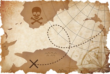 Illustration of Old pirate treasure map on white background, illustration