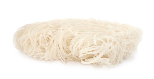 Brick of dried rice noodles isolated on white. East Asian cuisine
