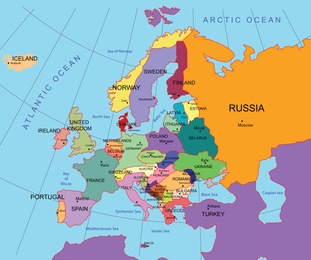 Image of Political map of western Europe. Color illustration
