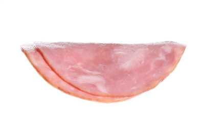 Tasty ham slices isolated on white. Sandwich ingredient