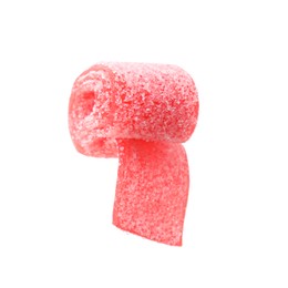 Photo of Red sweet jelly candy on white background