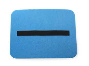 Blue foam seat mat for tourist isolated on white, top view