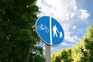 Photo of Road sign Shared Lane Bicycles and Pedestrians near trees outdoors