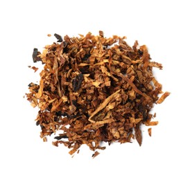 Pile of dry tobacco isolated on white, top view