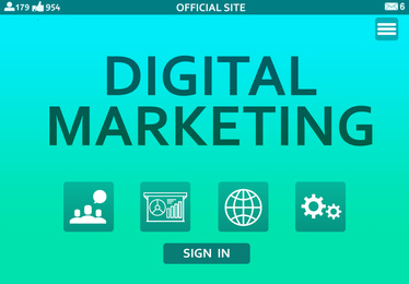 Illustration of Digital marketing strategy. Web page with different icons