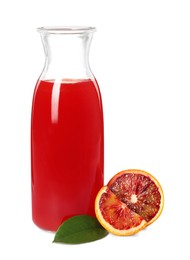 Tasty sicilian orange juice in glass bottle on white background