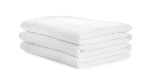 Folded clean blanket isolated on white. Household textile