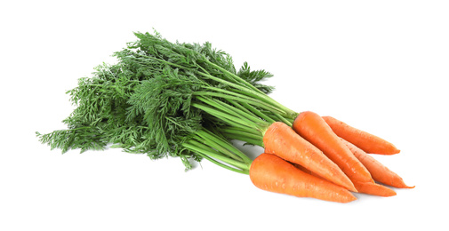 Bunch of fresh ripe carrots isolated on white