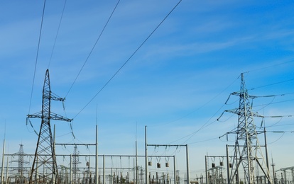 Modern electrical substation outdoors on sunny day