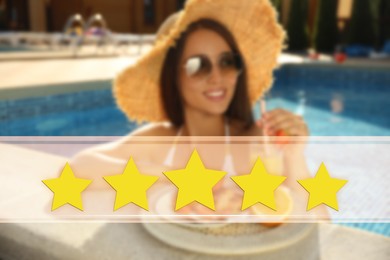 Blurred view of woman resting at five star hotel