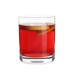 Glass of aromatic punch drink isolated on white