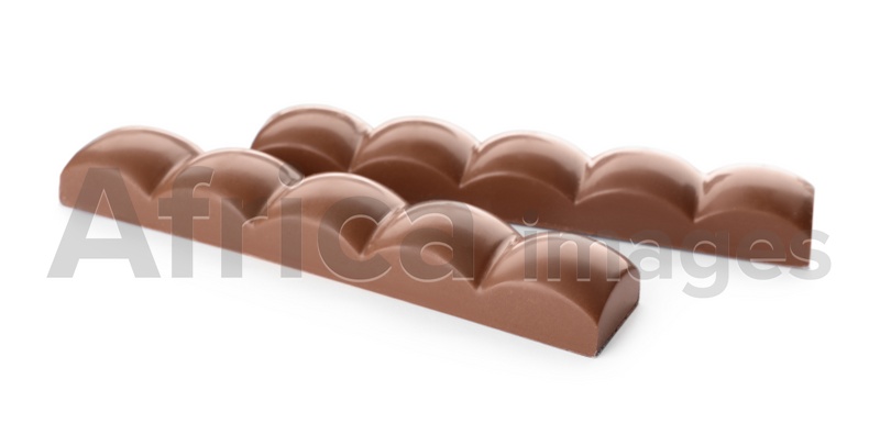 Mini milk chocolate bars isolated on white