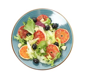 Plate of delicious sicilian orange salad isolated on white, top view