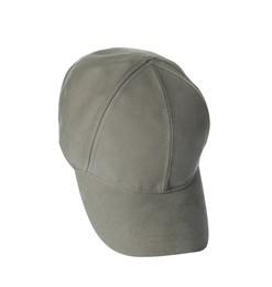 Stylish beige baseball cap isolated on white
