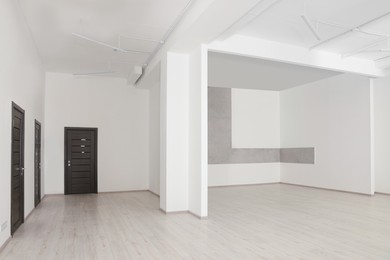 Photo of Empty office room with white walls and doors. Interior design