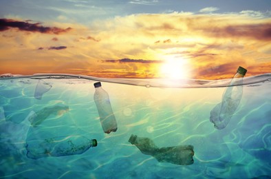 Plastic garbage in ocean. Marine pollution 