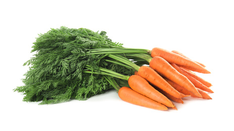 Bunch of fresh ripe carrots isolated on white