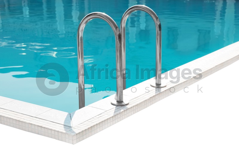 Modern swimming pool with ladder isolated on white