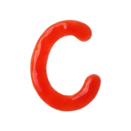 Photo of Letter C written with red sauce on white background