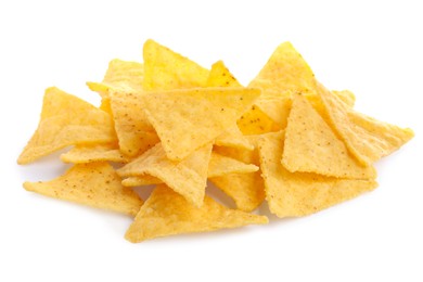 Photo of Tasty tortilla chips (nachos) on white background
